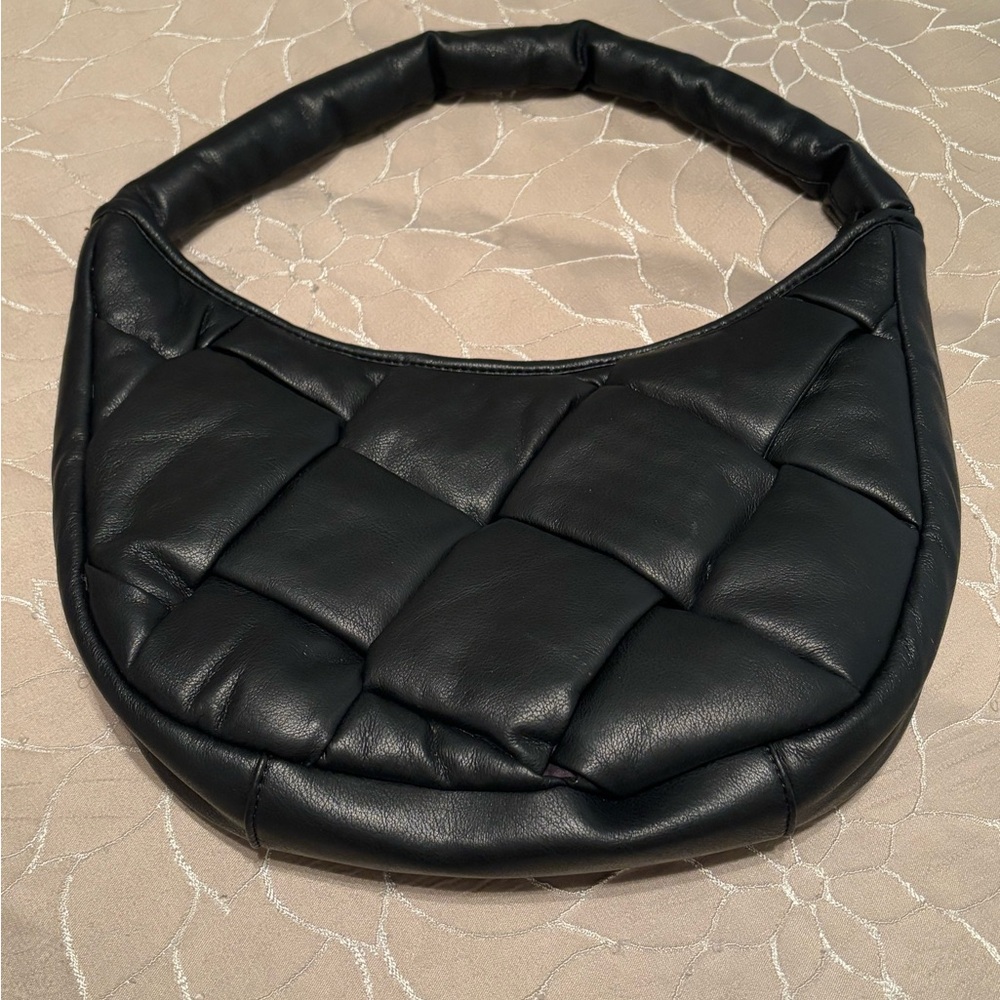 Black Woven Vegan Leather Shoulder Bag